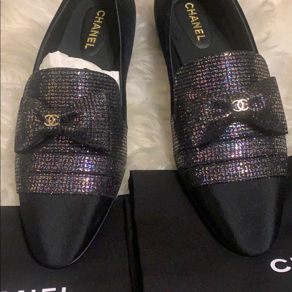Chanel moccasin loafers with bow